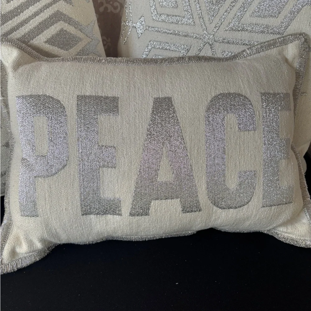 Silver Snowflake and Peace Holiday Pillow Set
